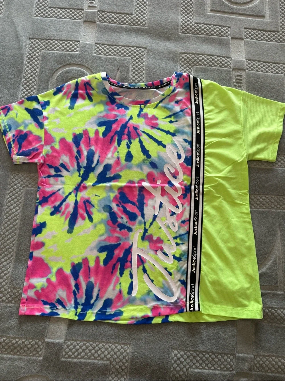 Justice Girls' Pink, White, Neon Tie-Dye, Navy & Black Striped Tops Pack